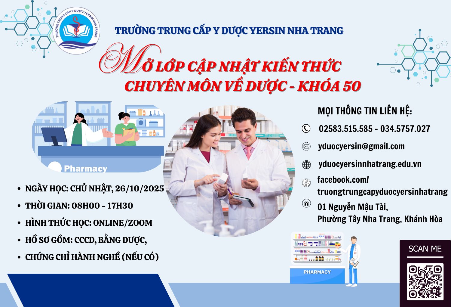 THÔNG BÁO LỚP “ ĐÀO TẠO, CẬP NHẬT KIẾN THỨC CHUYÊN MÔN VỀ DƯỢC” – KHÓA 50