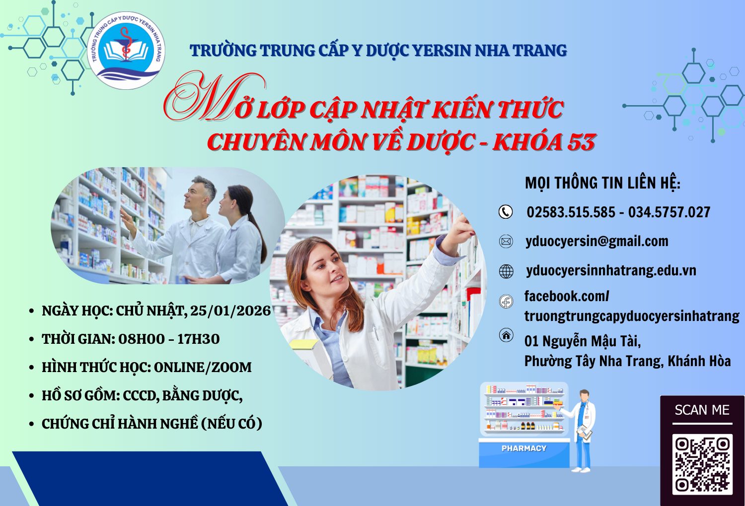 THÔNG BÁO LỚP “ ĐÀO TẠO, CẬP NHẬT KIẾN THỨC CHUYÊN MÔN VỀ DƯỢC” – KHÓA 53