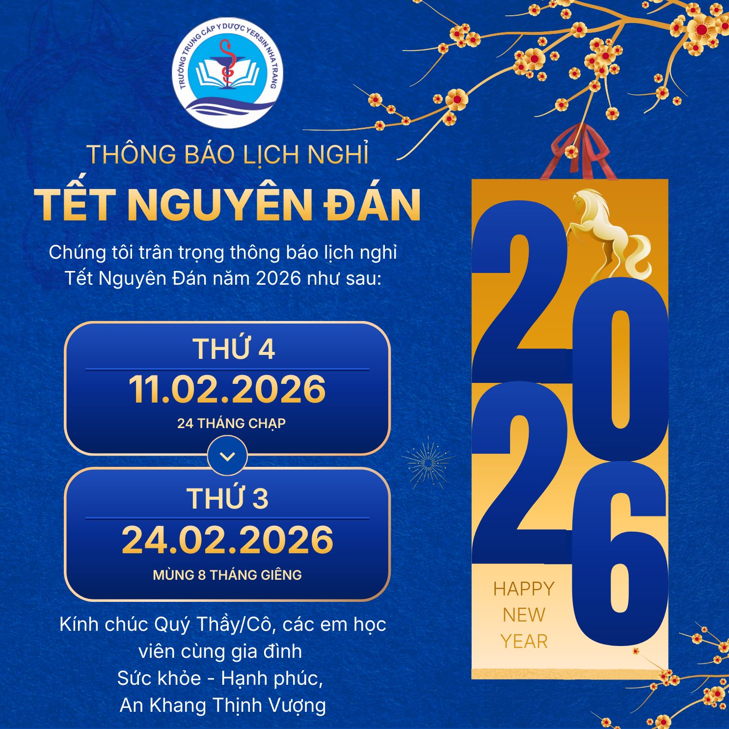 THÔNG BÁO LỊCH NGHỈ TẾT NGUYÊN ĐÁN 2026